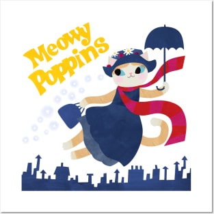 Meowy Poppins white Posters and Art